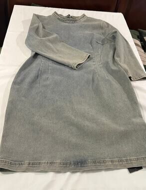 StyleWe  2XL Gray Acid Wash Midi Dress Mock Neck Long Sleeve